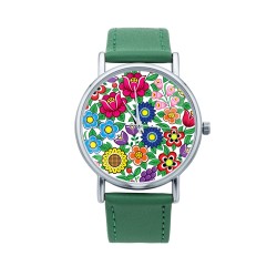 ludowy zegarek kwiaty zalipie zielony