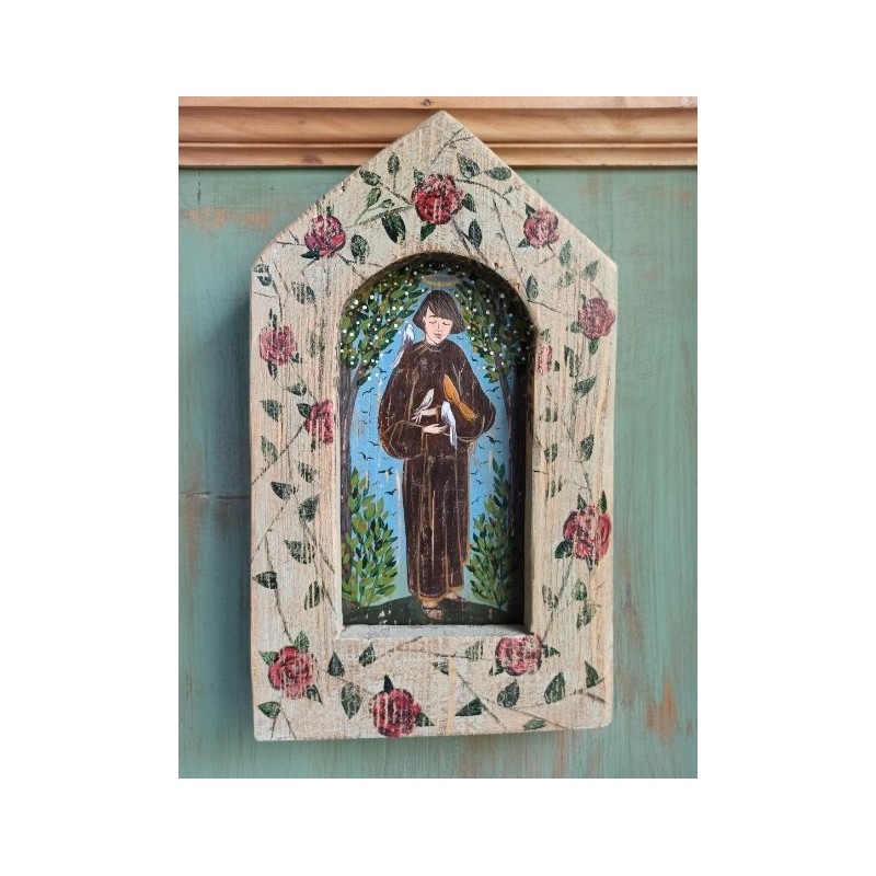 ludowy obraz, kapliczna na drewnie sw franciszek