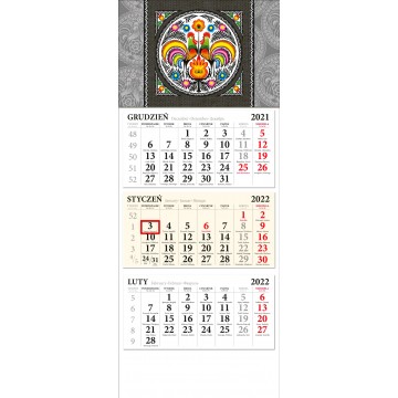 kalendarz ścienny trójdzielny z ludowym wzorem