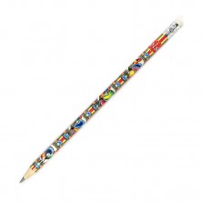 ołówek z ludowym wzorem kogutów z łowickiej wycinanki