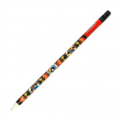 ołówek z ludową wycinanką z kogutami