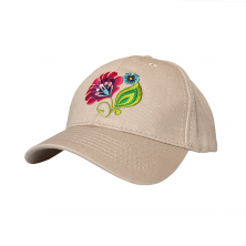 czapka z daszkiem łowickie kwiaty ludowe beż
