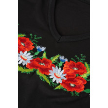 Bluzka z haftem kwiaty serek czarna