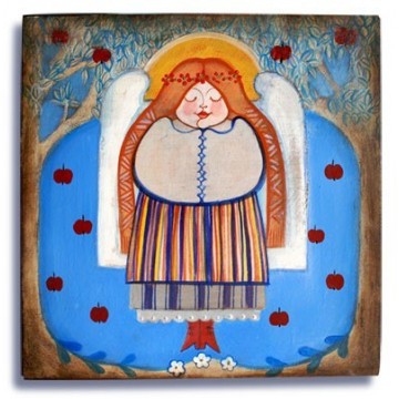 Obraz ludowy  ręcznie malowany "Czerwone Jabłuszko"