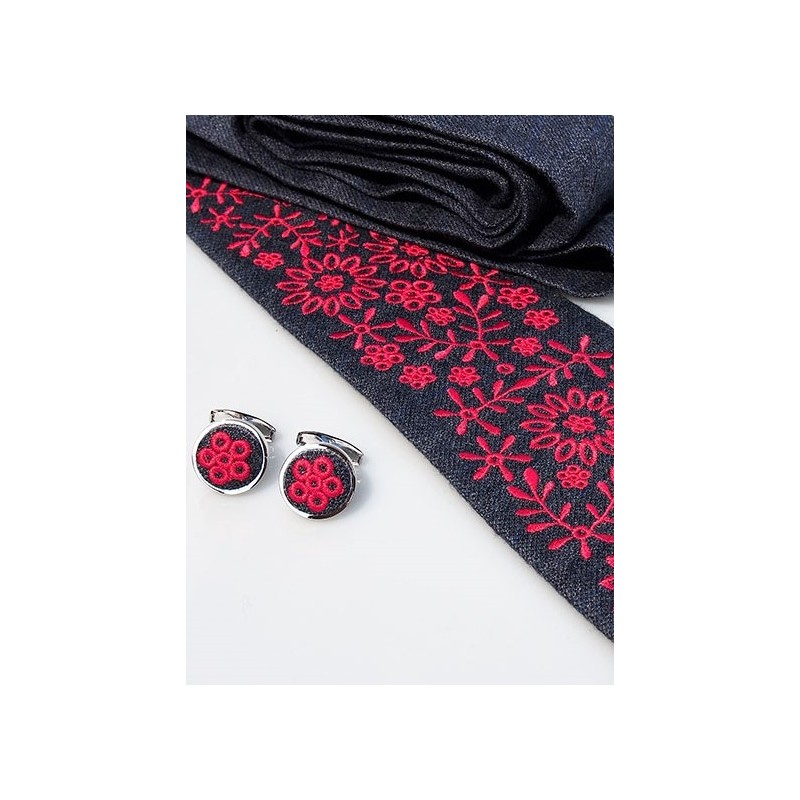 Krawat wełna haft krakowski czerwony