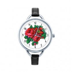 ludowy zegarek  z kwiatami na cienkim pasku